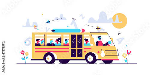 School bus vector illustration. Flat tiny 