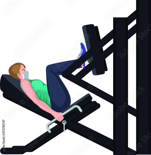 A woman using power line vertical leg press equipment for building her legs muscles