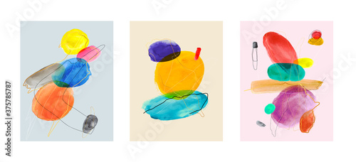 Set of creative minimalist hand painted illustration for wall decoration, postcard or brochure, banner, greeting cards, poster or print. Vector illustration. Isolated on white background