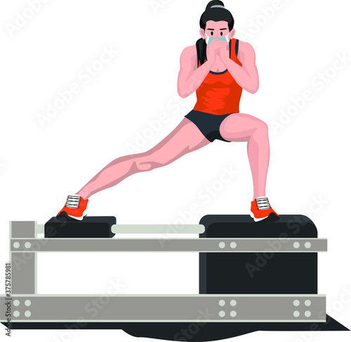 A woman doing side lunge pose at home