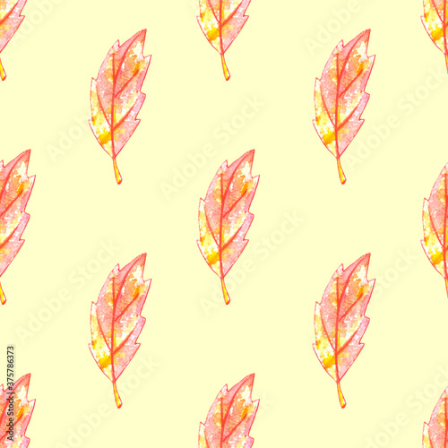 Watercolor autumn leaves seamless pattern. Colorful fall background and texture for seasonal design, packaging, home textiles, fabric, thanksgiving theme and happy fall © Iuliia
