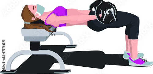 A woman doing fitness using bench press at gym