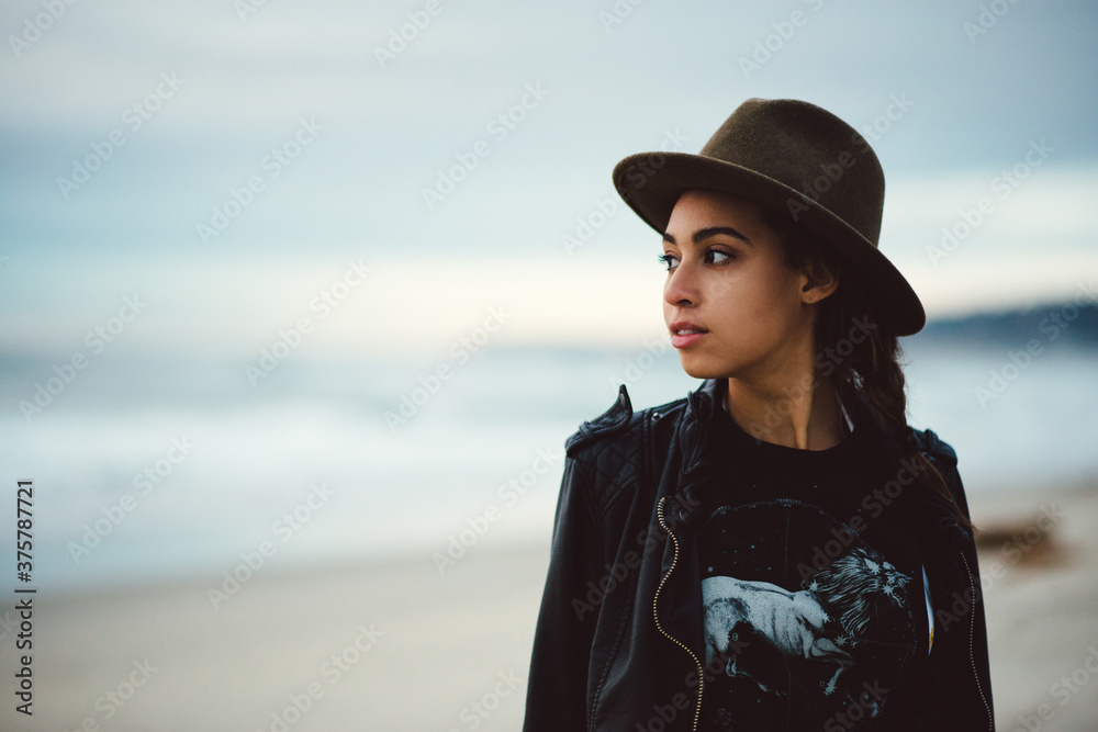 Young African American woman at the beach in California Young African American woman at the beach in California