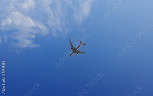 見上げた空を飛ぶ旅客機