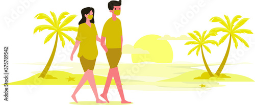 Couple are dating together at the beach illustration
