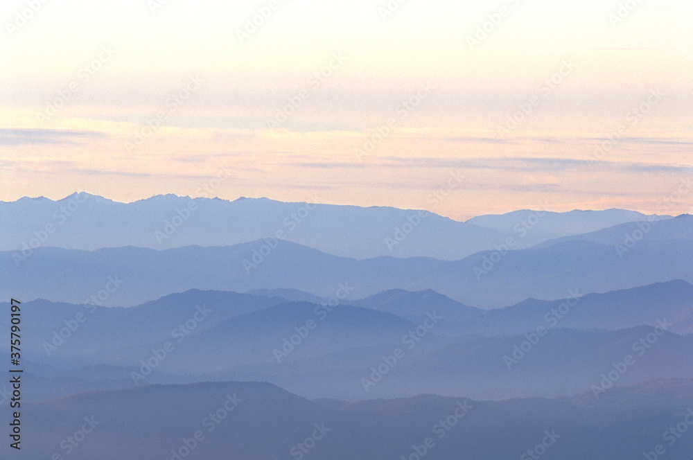 sunset Klamath Mountains northern California ridges ridge lines valleys sunset Klamath Mountains northern California ridges ridge lines valleys