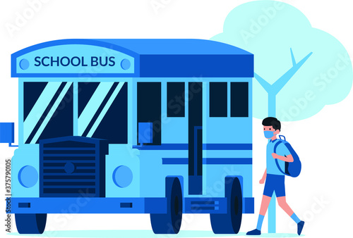 A student entering school bus for going to school easily during new normal illustration