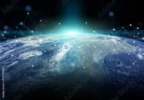 Fototapeta Naklejka Na Ścianę i Meble -  Global datas exchanges and connections system over the globe 3D rendering elements of this image furnished by NASA