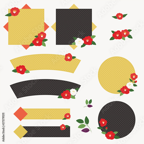 Japanese style banner design set with camellia flowers