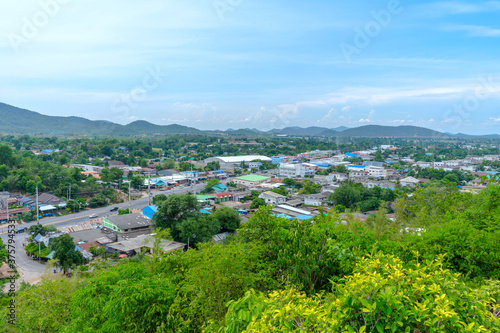 The Viewpoint on the top of the hill of Khao Wong Chidaram Temple Buddhist Who traveled to Bo Phloi District Kanchanaburi Province  photo