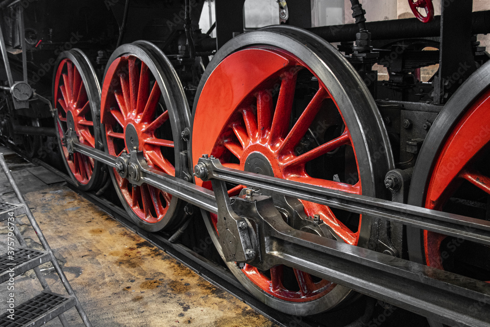 detail of a steam locomotive in a depot