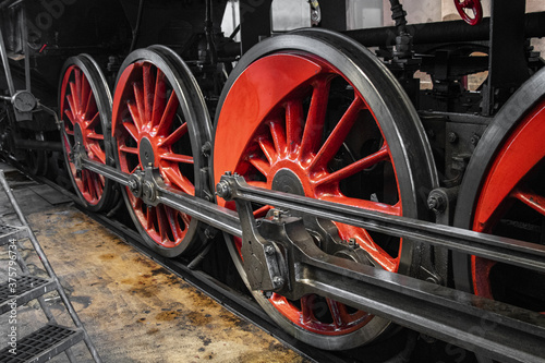 detail of a steam locomotive in a depot
