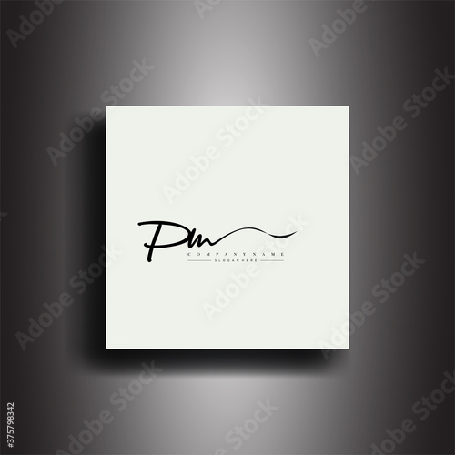 PM Signature style monogram.Calligraphic lettering icon and handwriting vector art.
