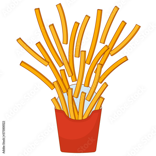 Cartoon french fries in red paper pack