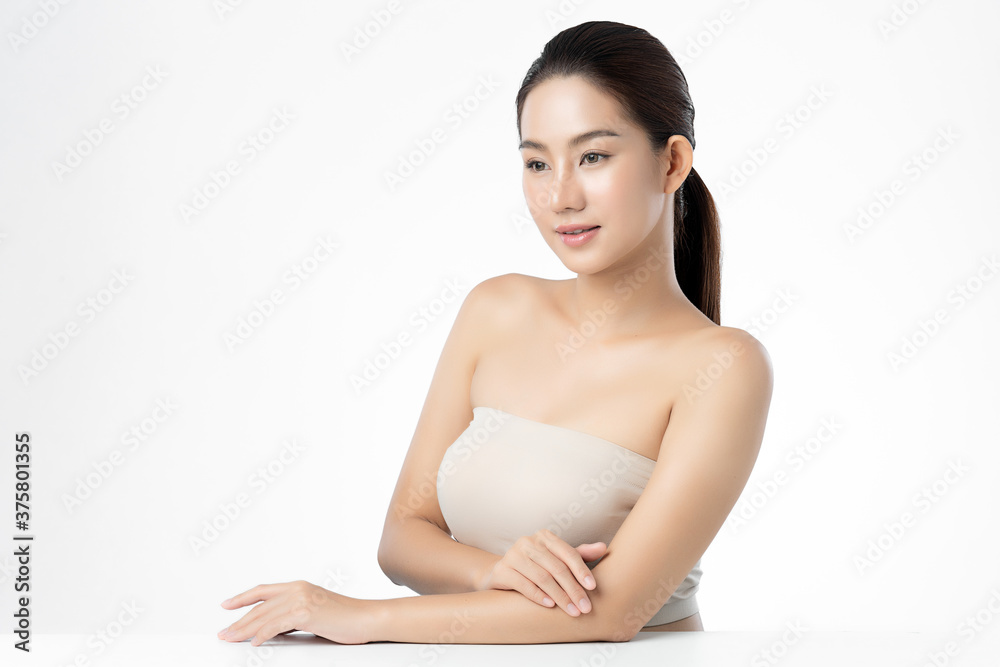 Beautiful Young Woman with Clean Fresh Skin, on white background, Face care, Facial treatment. Cosmetology, beauty and spa. women portrait Beautiful Young Woman with Clean Fresh Skin, on white background, Face care, Facial treatment. Cosmetology, beauty and spa. women portrait