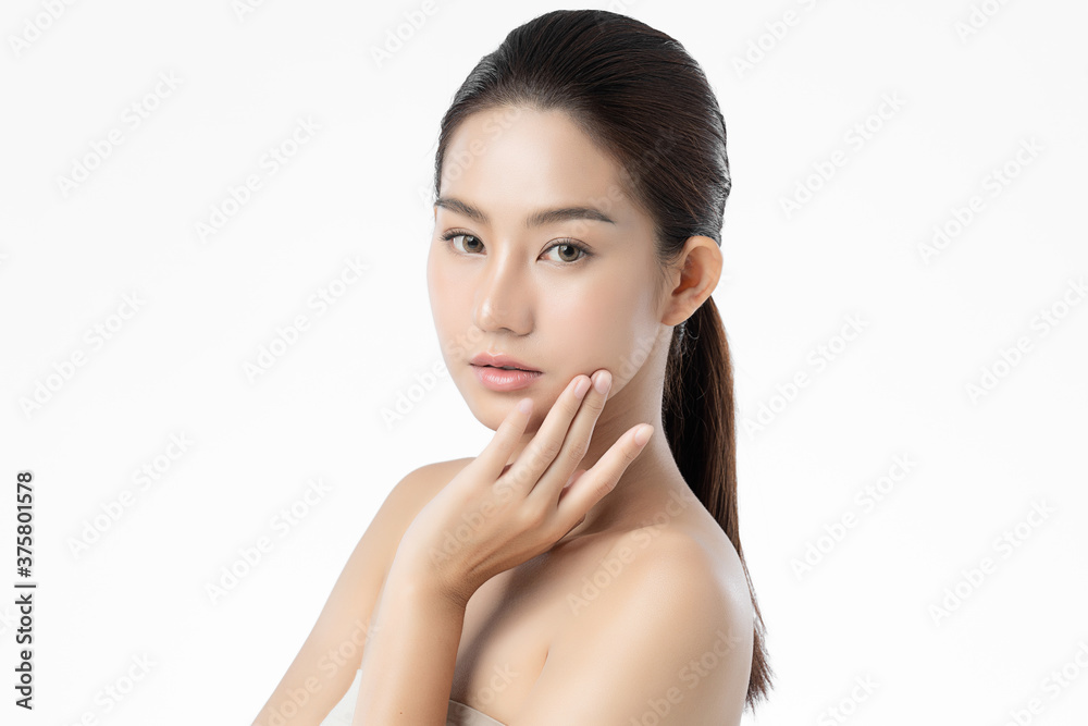 Beautiful Young Woman with Clean Fresh Skin, on white background, Face care, Facial treatment. Cosmetology, beauty and spa. women portrait Beautiful Young Woman with Clean Fresh Skin, on white background, Face care, Facial treatment. Cosmetology, beauty and spa. women portrait