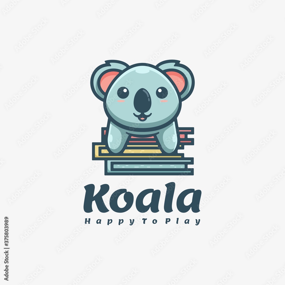 Vector Logo Illustration Koala Simple Mascot Style.