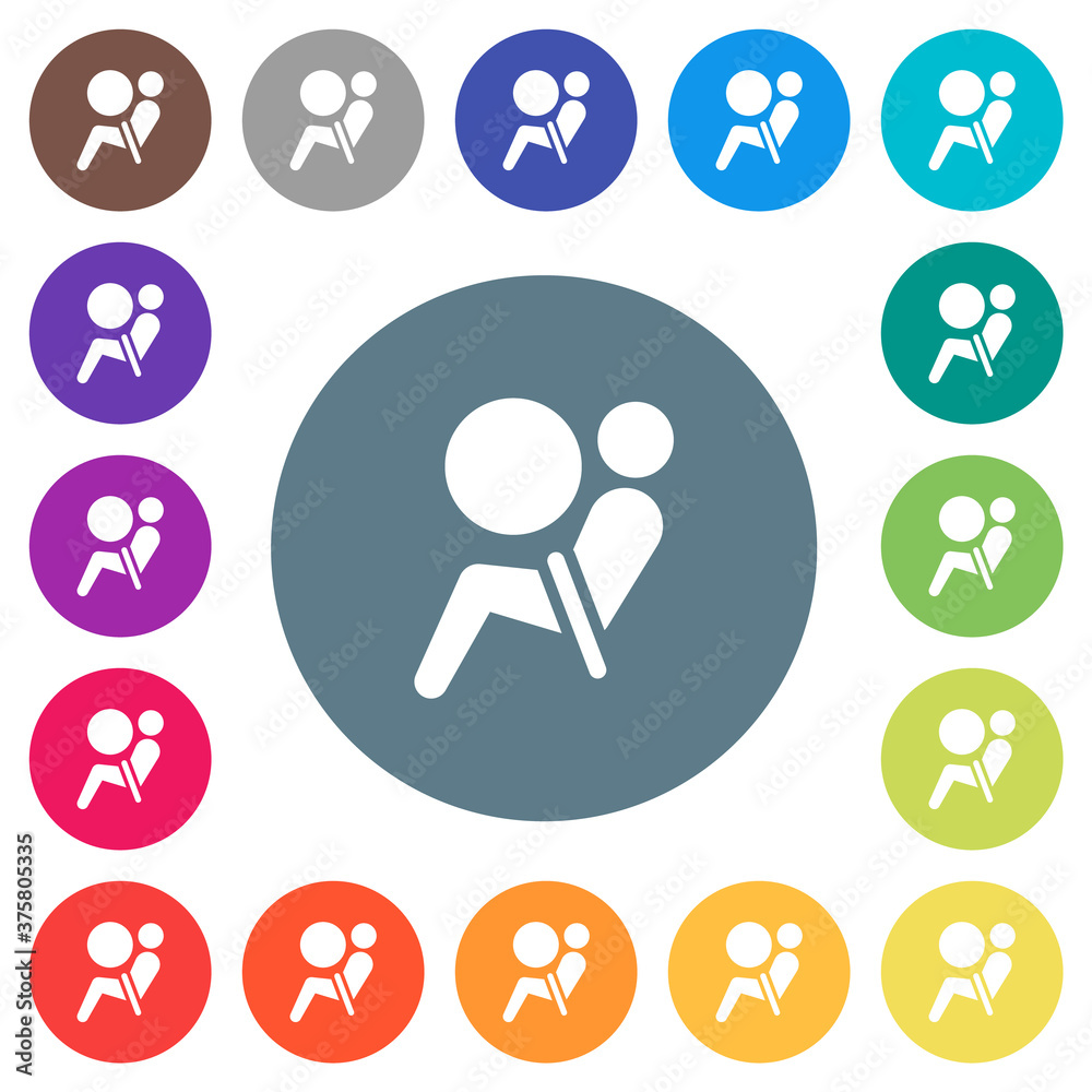 Air bag dashboard indicator flat white icons on round color backgrounds Air bag dashboard indicator flat white icons on round color backgrounds