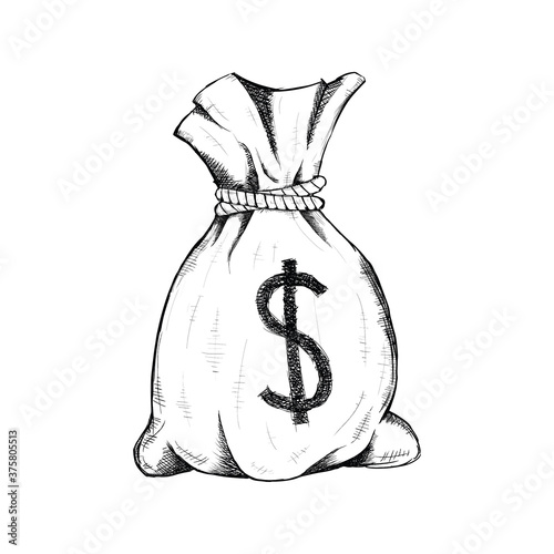 money bag with dollar sign for wild west icon sketch hand drawn illustration isolated with white background