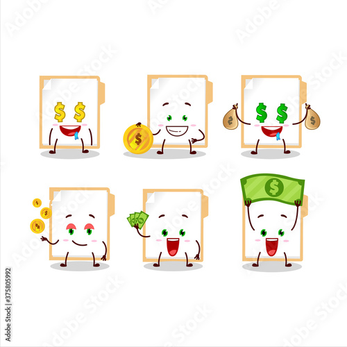 Brown manila folder cartoon character with cute emoticon bring money