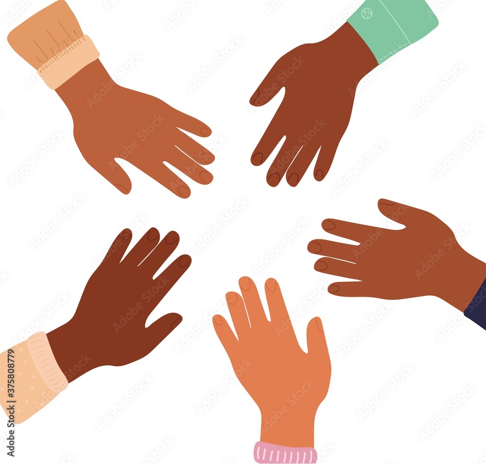 Cartoon inter-racial friendship, solidarity of peoples, Association of different people. Teamwork.concept of international friendship. Vector isolated on white