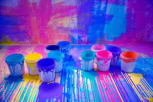 Abstract watercolor splatter color background, colorful paint drops ink splas...