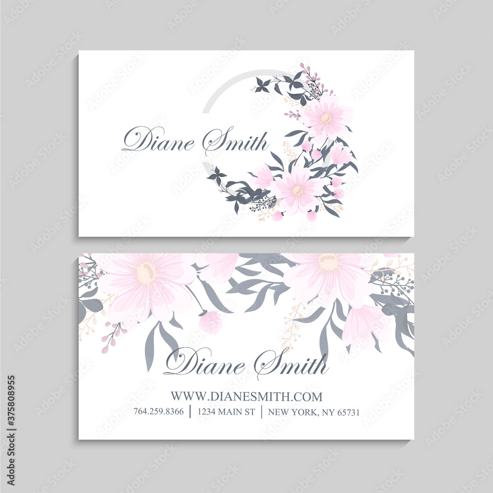 Flower business cards pink flowers