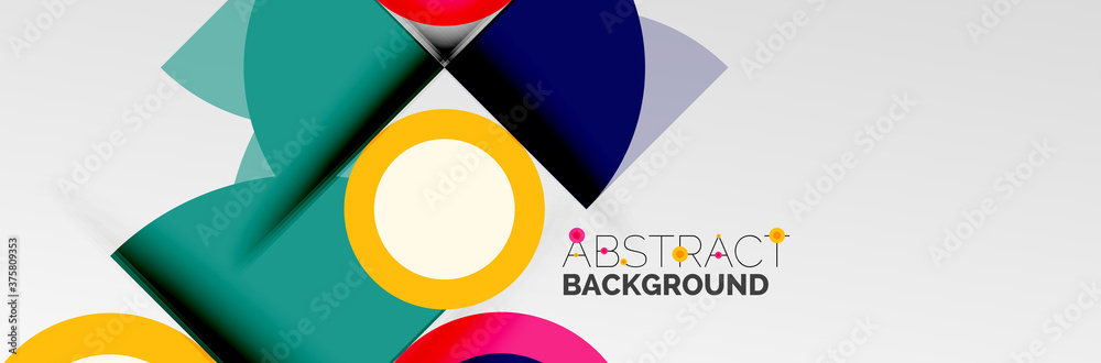 Bright color circles, abstract round shapes and triangles composition with shadow effects. Vector modern geometric design template Bright color circles, abstract round shapes and triangles composition with shadow effects. Vector modern geometric design template