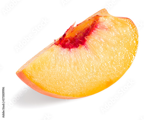 cut of peach fruit isolated on white background. full depth of field