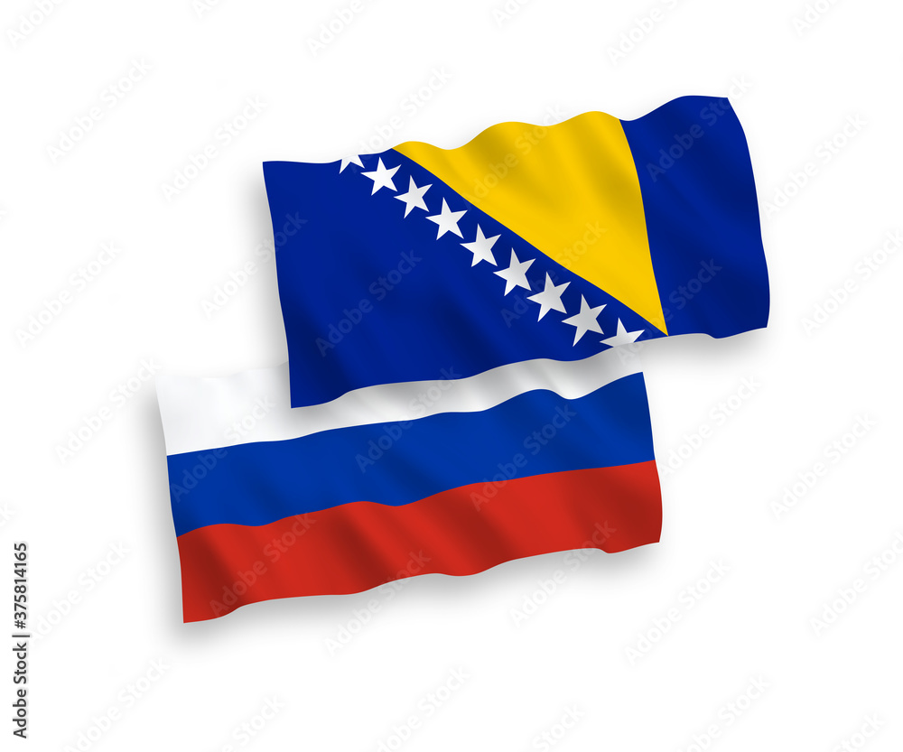 Naklejka premium Flags of Bosnia and Herzegovina and Russia on a white background