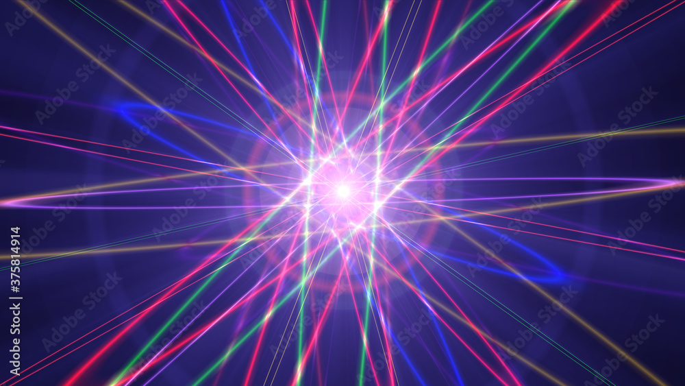 Glowing atom structure with light ring Glowing atom structure with light ring