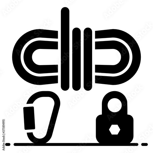 
Padlock with carabiner and rope showing climbing rope icon
