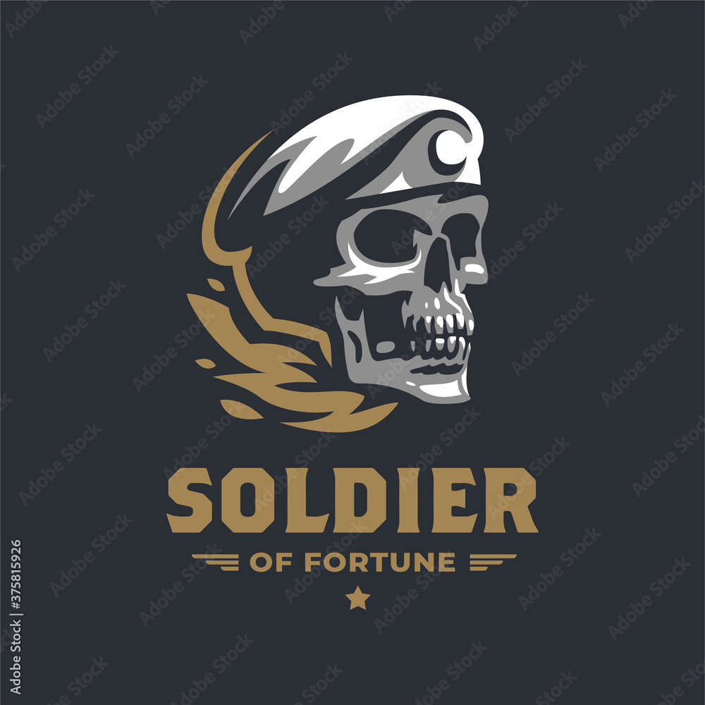 Human skull in a military beret. Human skull in a military beret.