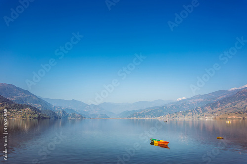 the boats in the phewa lake ,Pokhara photo