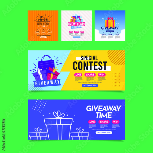 Giveaway social media contest vector template.