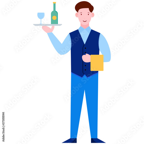 
Trendy flat character of waiter, a bar servant 
