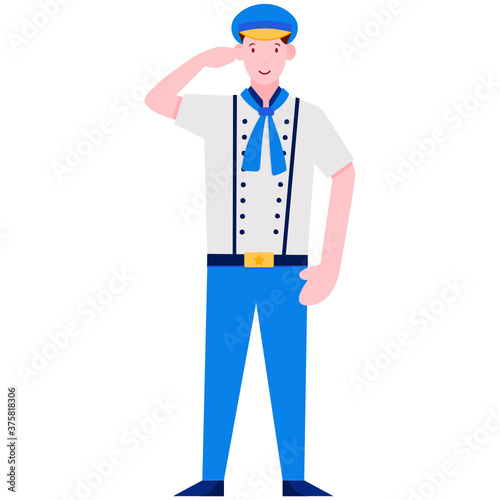 
Flat illustration design of navy sailor, a watercraft crew 
