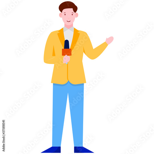 
A news presenter male avatar, flat style of news reporter
