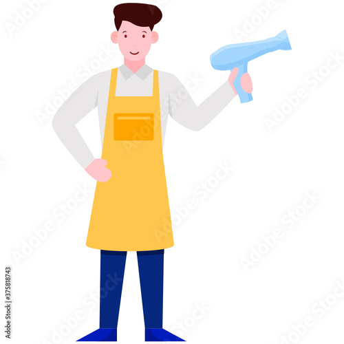 
Male person holding hair dryer denoting hair stylist avatar 
