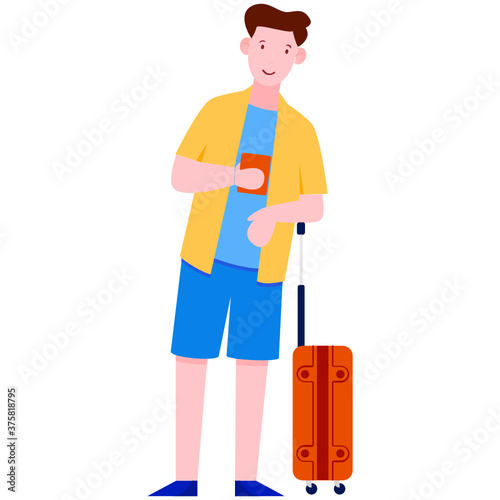 
Male avatar with luggage showing tourist illustration 
