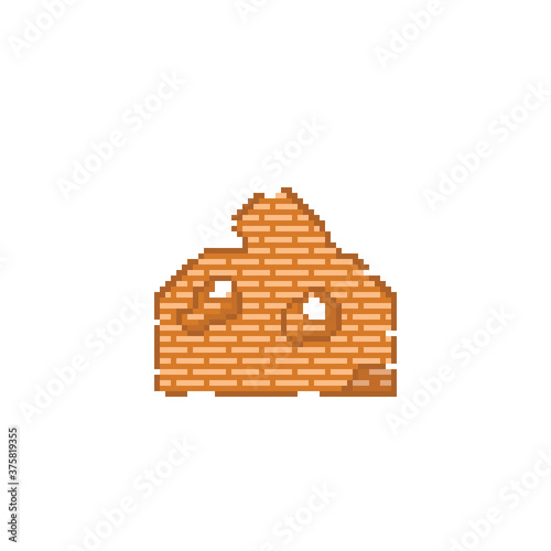 Broken wall pixel art. Vector pixel art.