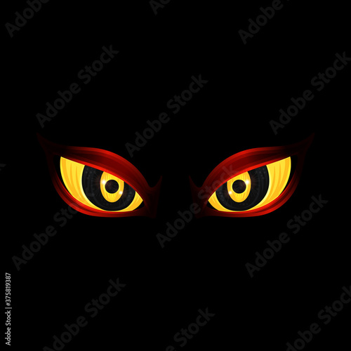 Fototapeta Naklejka Na Ścianę i Meble -  Scary glowing evil animal eyes in red and yellow vector illustration isolated.