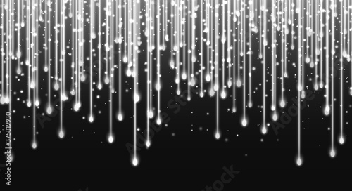 Falling stars, glitter rain, silver star dust, bright white sparkles isolated on a dark background. Christmas decoration, abstract falling shiny particles, isolated vector light effect. Luxury decor.