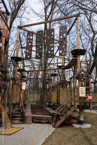 Adventure course in the rope park attraction