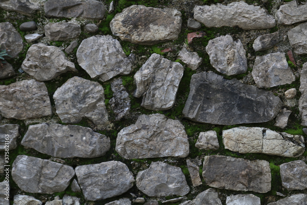 parete di sassi con muschio verde