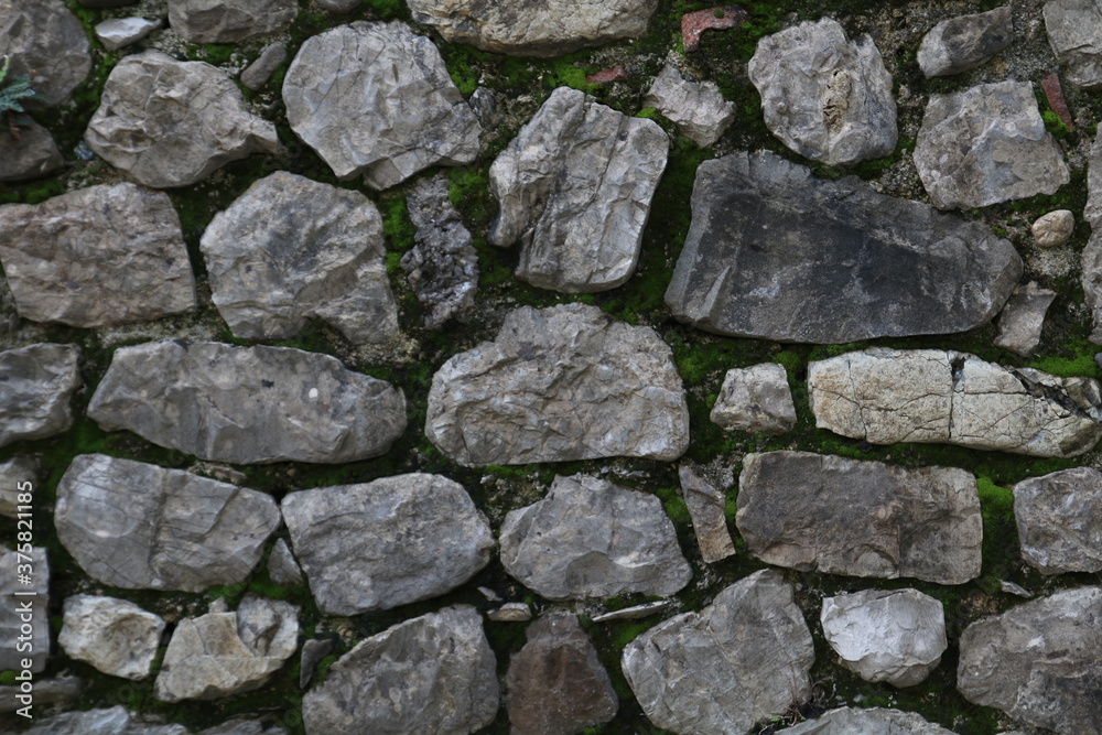 parete di sassi con muschio verde