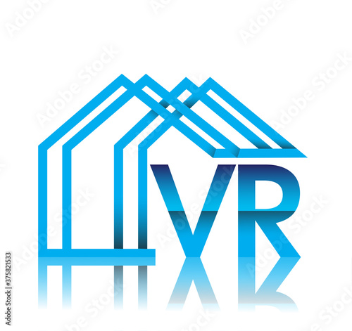 initial logo VR with house icon, business logo and property developer.