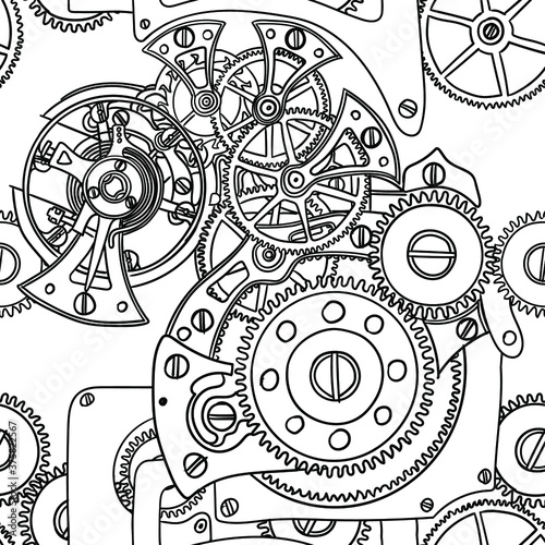 Seamless pattern hand-drawing clockwork isolated on white background.