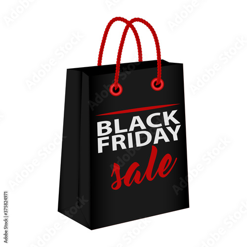 Black Friday shopping bag, 3d vector illustration 