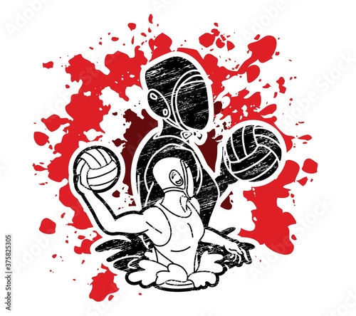 Group of water polo players  action cartoon graphic vector